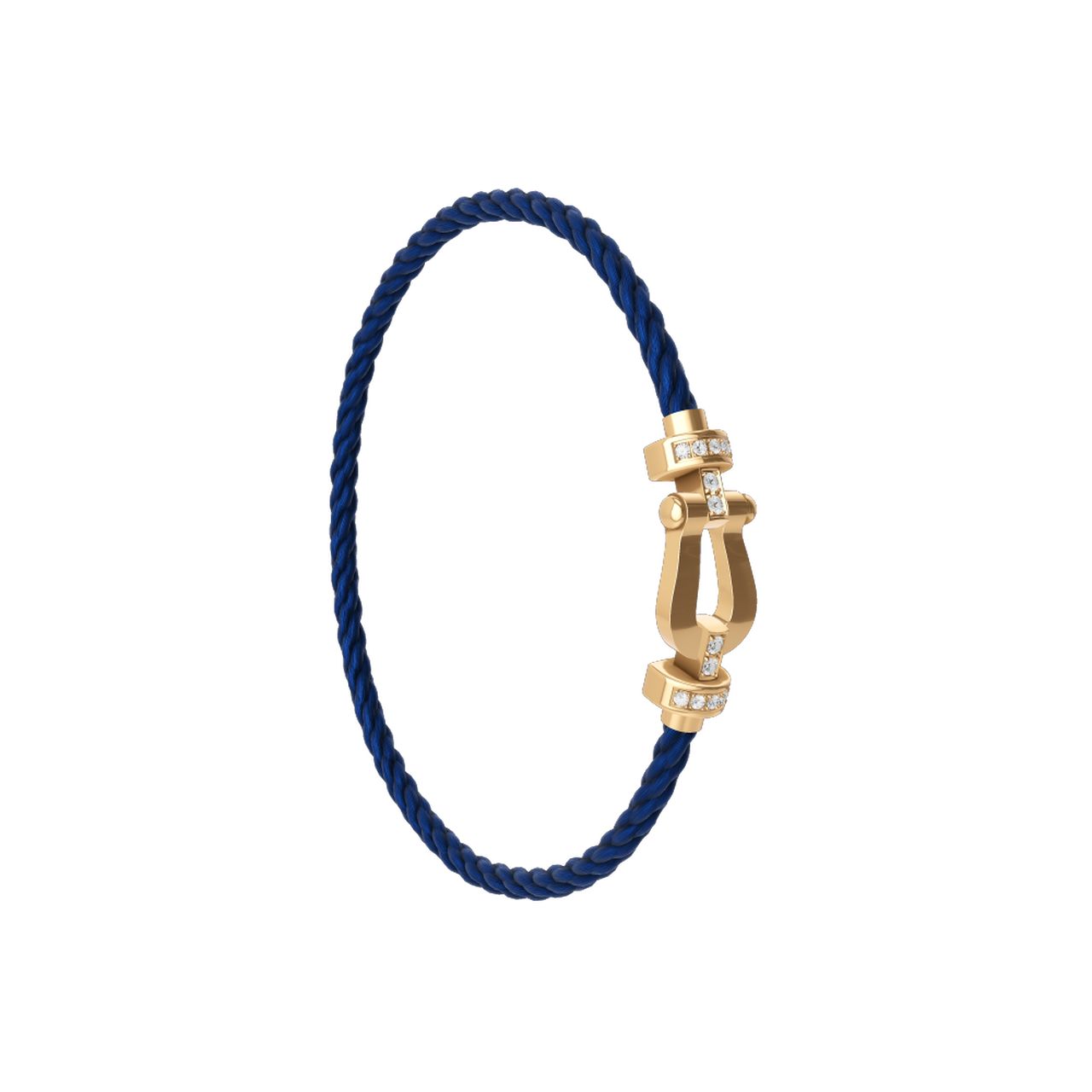 Fred Force 10 Medium 18k Yellow Gold and Diamond Pave Cable Bracelet Size 16 inches